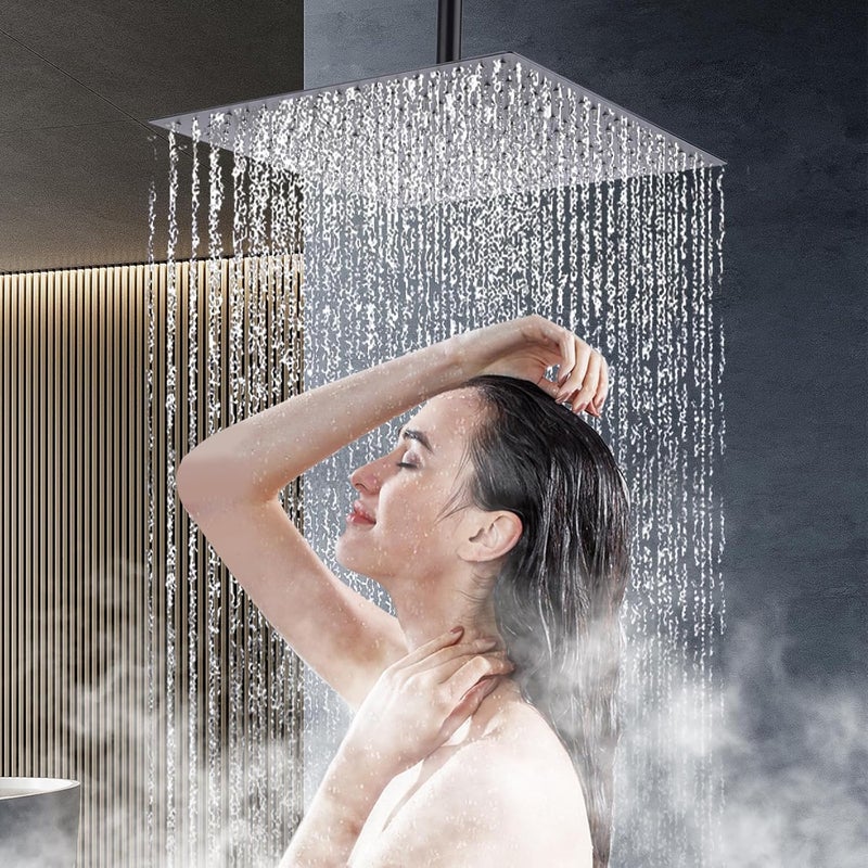 Hiendure Shower Head,12 Inch Rainfall Shower Head in Matte Black,High Presssure Adjustable Ultra-Thin Stainless Steel Top Sprayer - Image 5